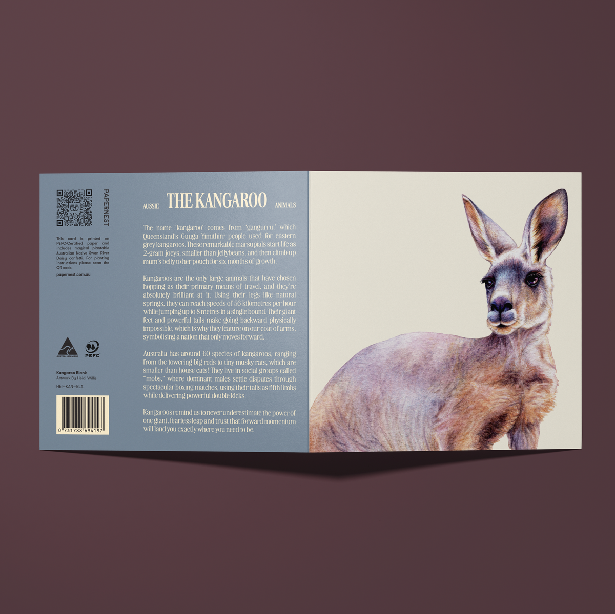 Greeting card with a kangaroo illustration.